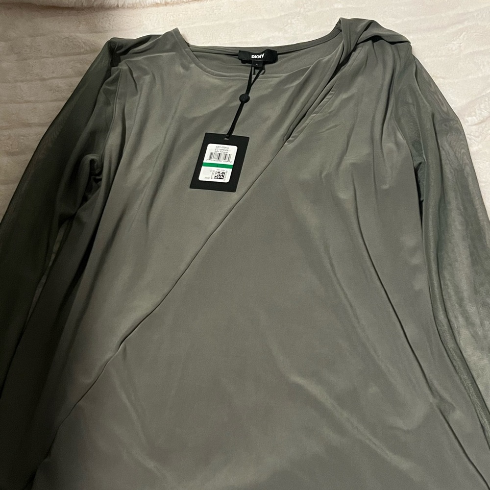 DKNY Sage Green Draped Long Sleeve Blouse